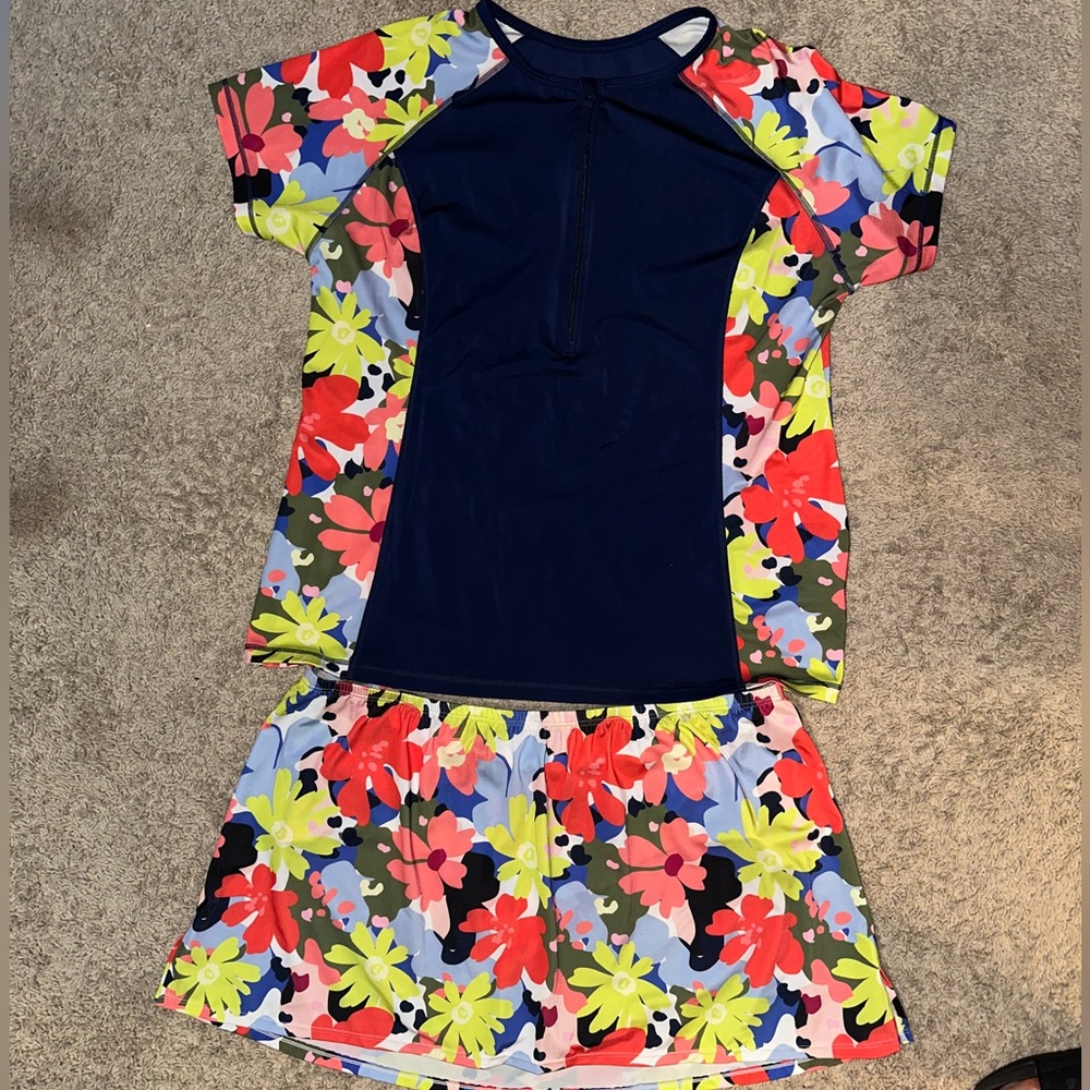 Lane Bryant Floral Swim Set with Sarong - Navy and Multicolor